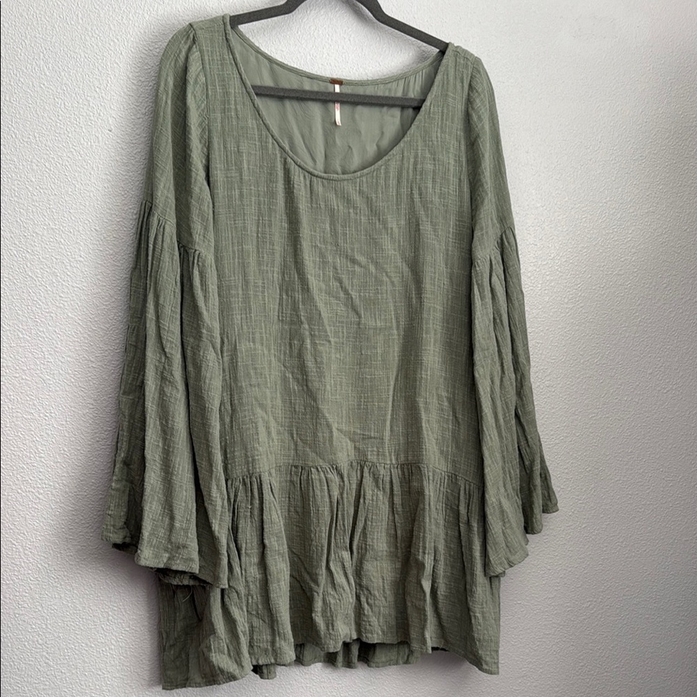 Free People Green Relaxed Long Sleeve Mini Dress
